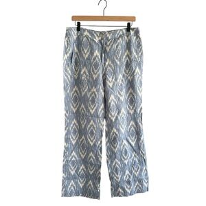 Chico's 100% Linen Ikat Print Wide Leg Pants Resortwear Vacation Preppy Small